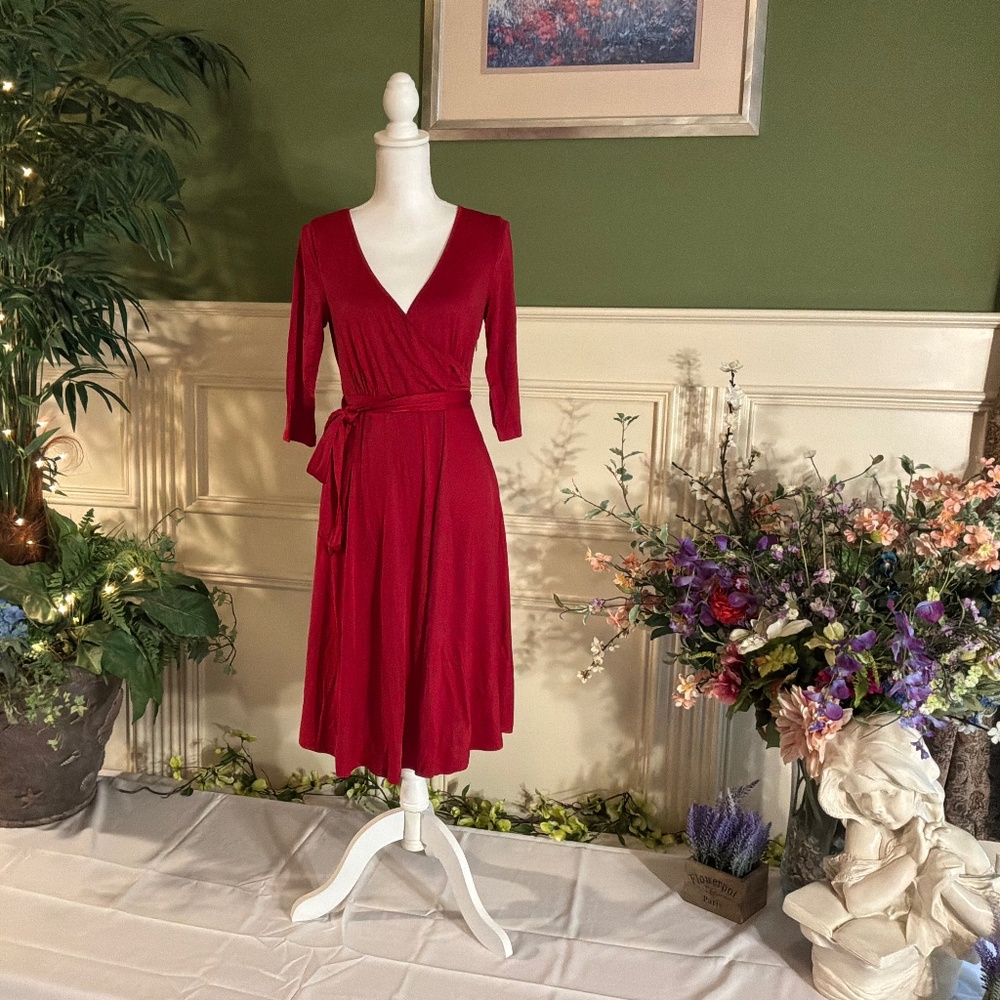 Red casual silky polyester dress